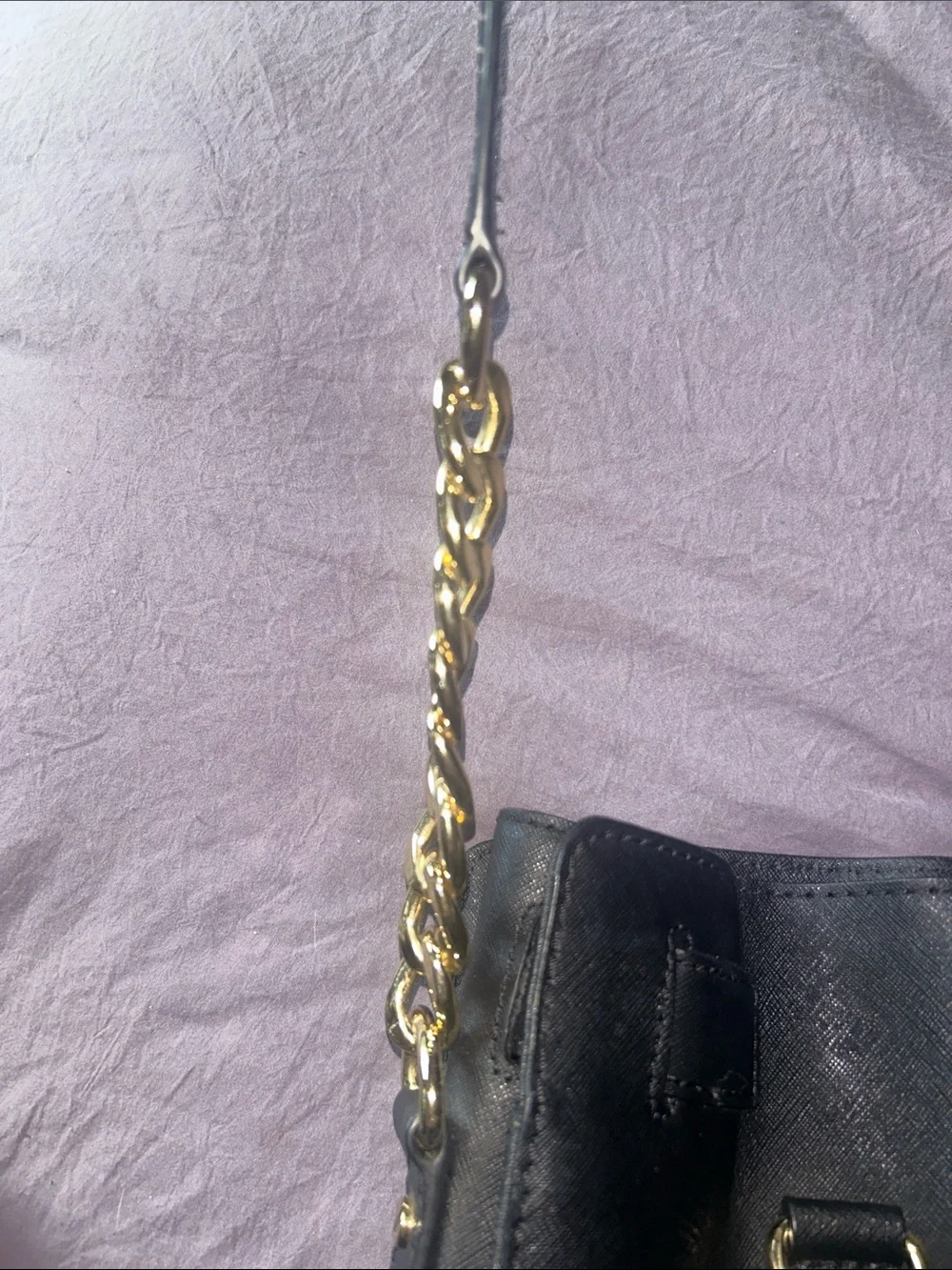 Michael Kors Black Leather Tote with Gold Accents